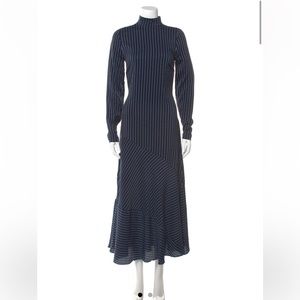 Gannie navy silk long sleeve dress